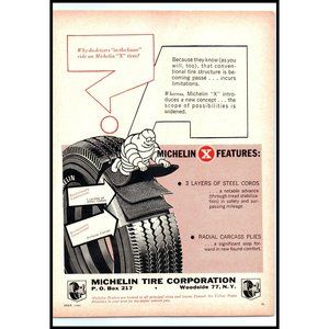 1963 Michelin X Radial Tires Bibendum Vintage Print Ad Wall Art Michelin Man